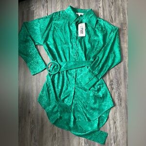 12th Tribe Emerald Floral Satin Dress